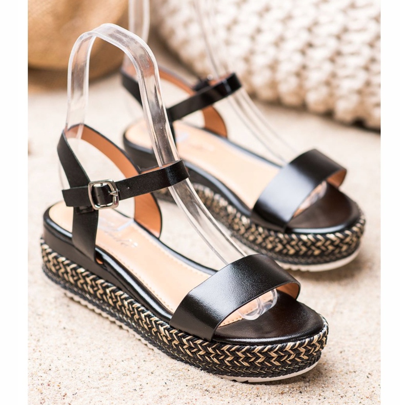 Weide Sorte sandaler med en dekorativ platform 1