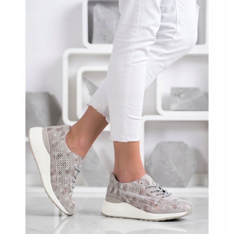 Goodin Stilfulde læder sneakers beige brun gylden 1