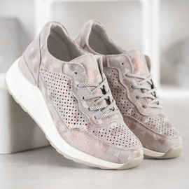 Goodin Stilfulde læder sneakers beige brun gylden 2