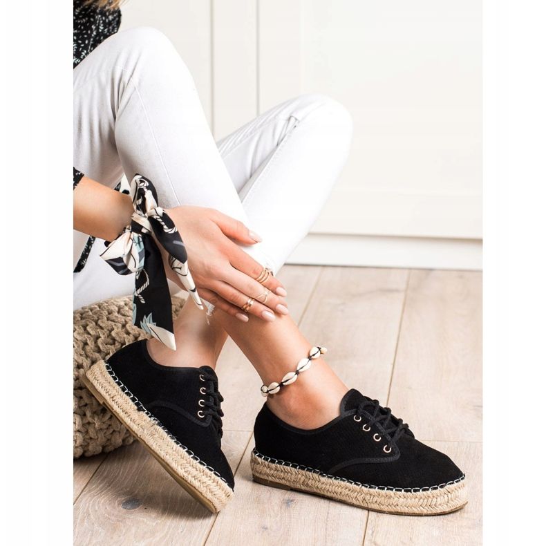 SHELOVET Ruskind Espadrilles sort 2