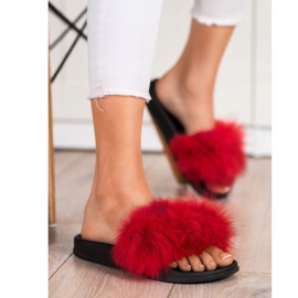 Bona Moderigtige flip-flops med pels rød 2