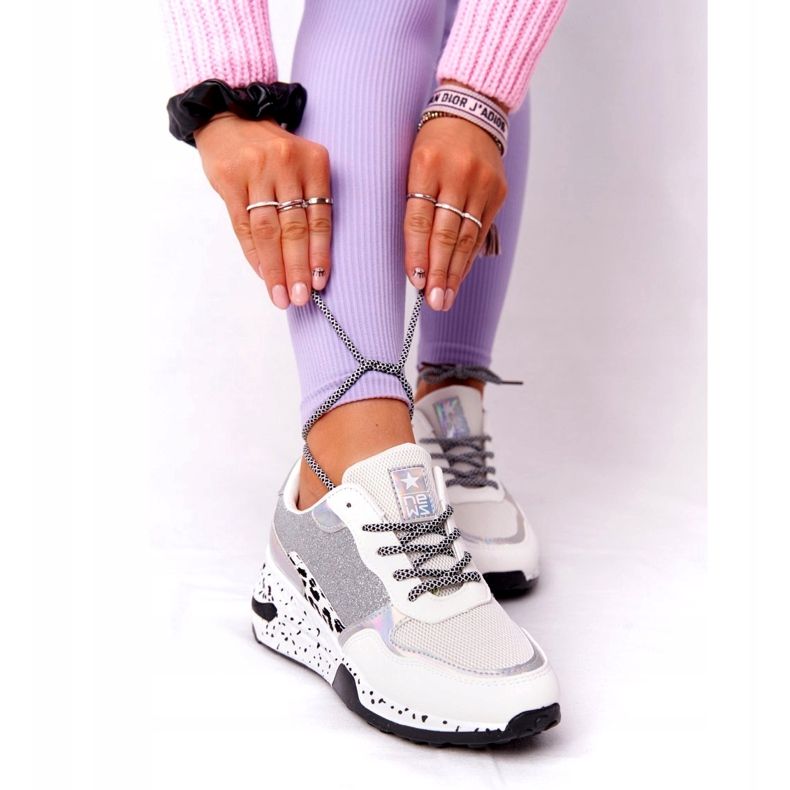 NEWS Dame Wedge Sneakers Hvid Med Brocade Avery 21SP26-3974 sort sølv 2