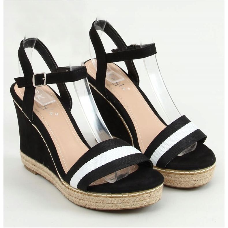 Sorte sandaler på en sort kile LL6320 Sort 1