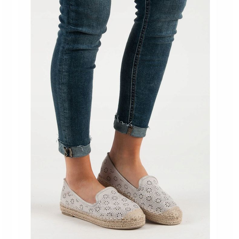 SHELOVET Ruskind Openwork Espadrilles grå 1