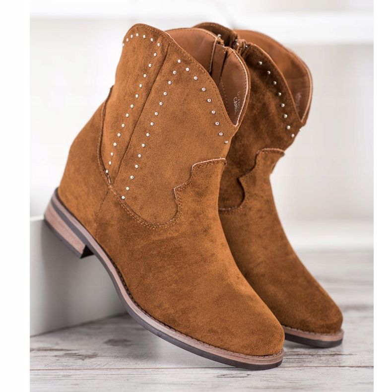 Ideal Shoes Moderigtige brune cowboystøvler 2