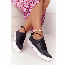 EVE Openwork læder sneakers med blomster sort forår 9SP35-1002 2