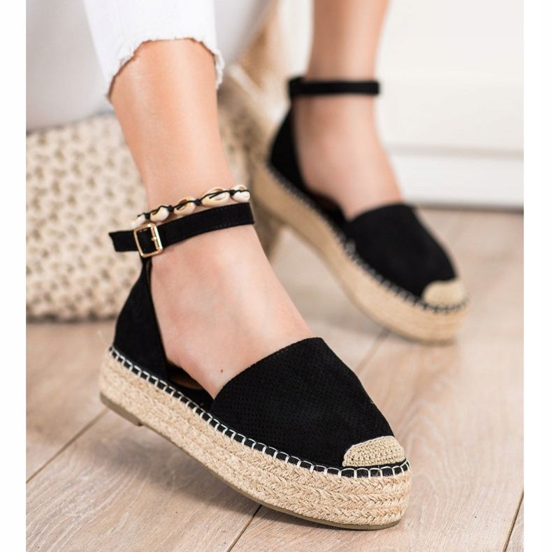SHELOVET Espadrilles med spænde sort 2