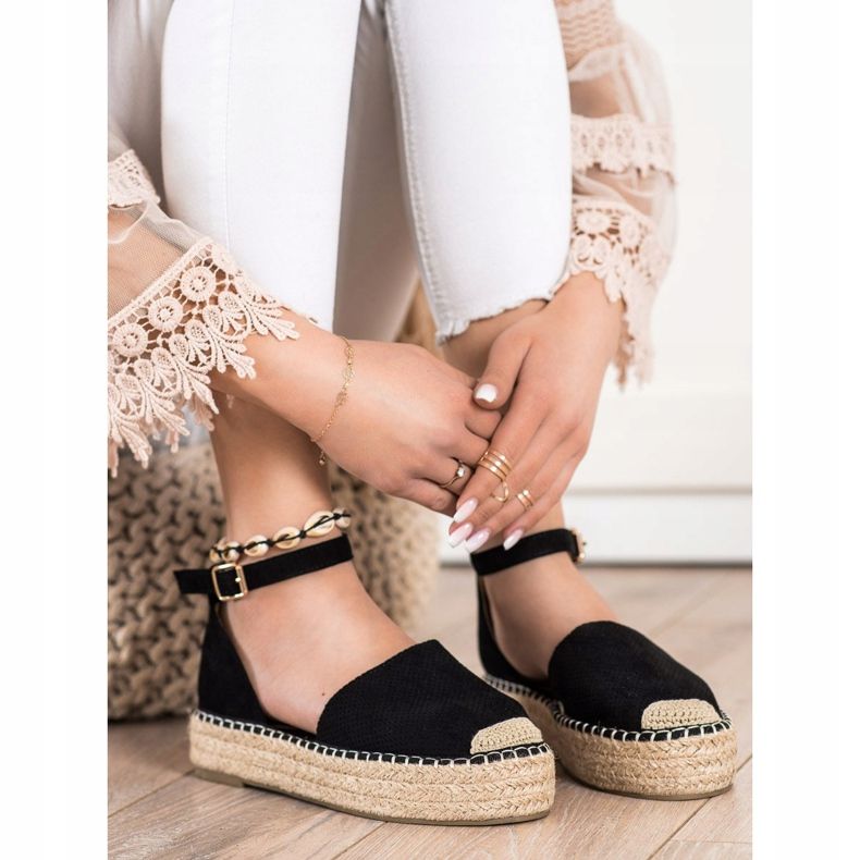 SHELOVET Espadrilles med spænde sort 1