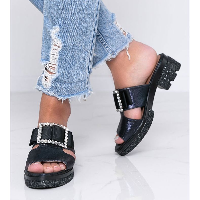 Blå skinnende flip -flops med Lizzy spænde 1