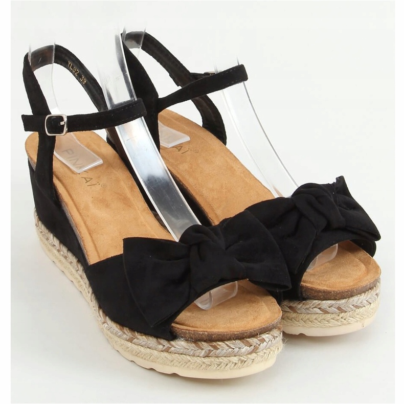 Sort Espadrilles på en kile med en sløjfe YL92 Sort 1