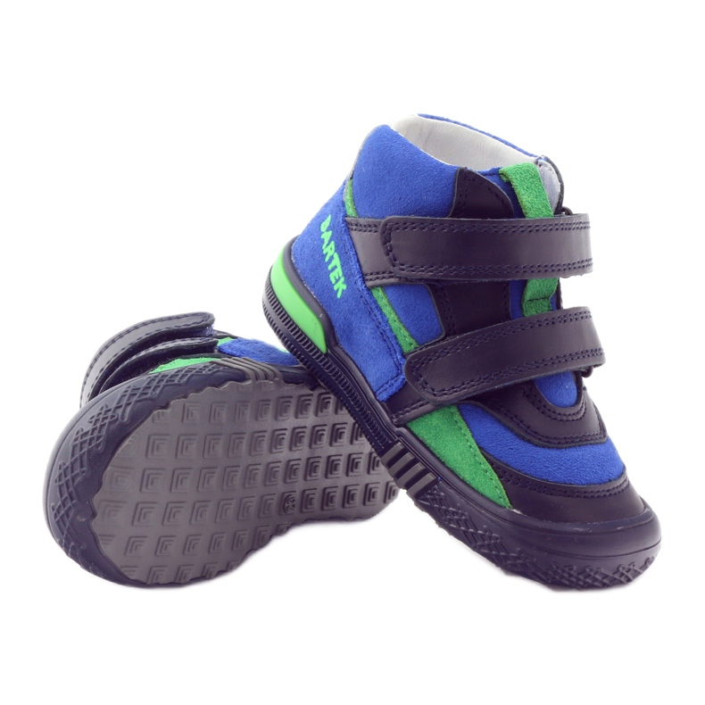 Marineblå/blå ankelstøvler i læder med velcro, Bartek 91756 3