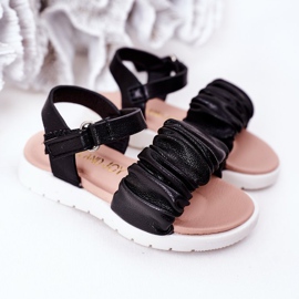 FR1 Børns sorte sandede sandaler med velcro 1