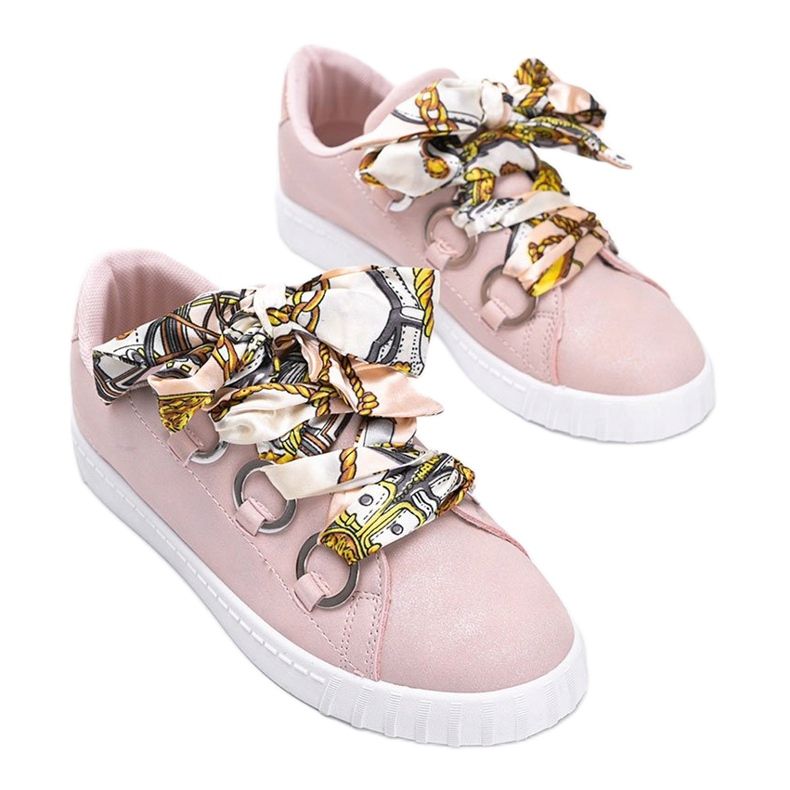 Lyserøde sneakers med satin Kisionis -binding 1