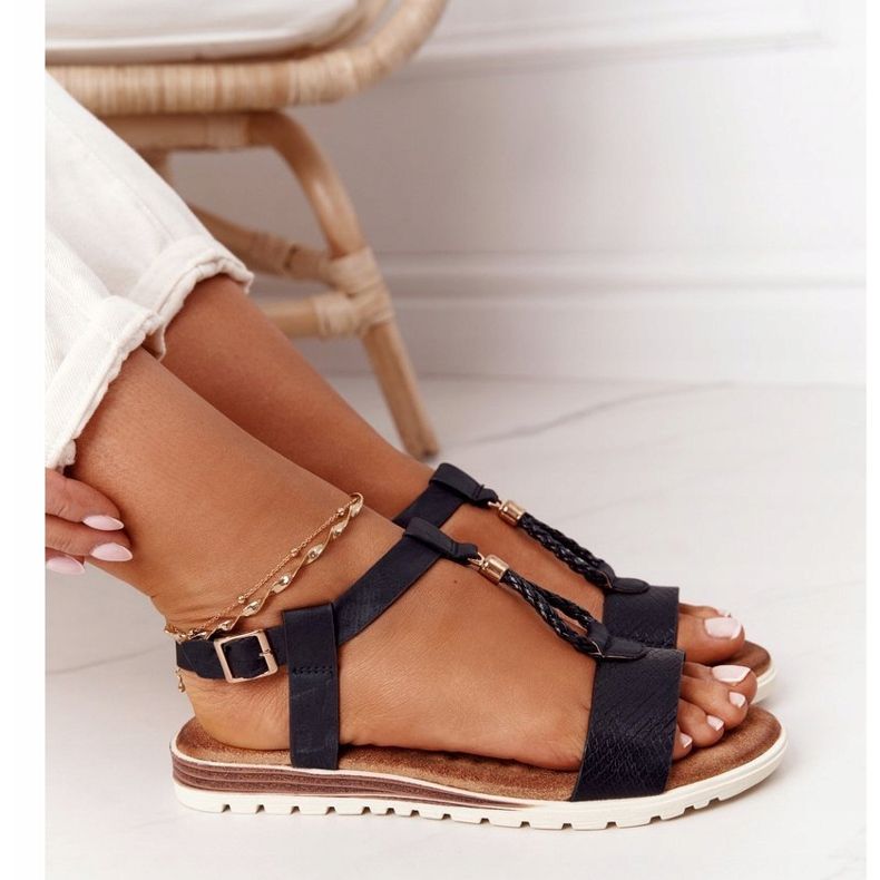 PE1 Willow Black kvinders flade sandaler sort 1