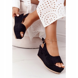 Suede Wedge Sandals Black Party Time sort 1