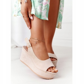 Suede Wedge Sandals Beige Party Time 2