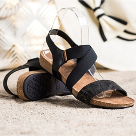 SHELOVET Læder sandaler med glitter sort 1