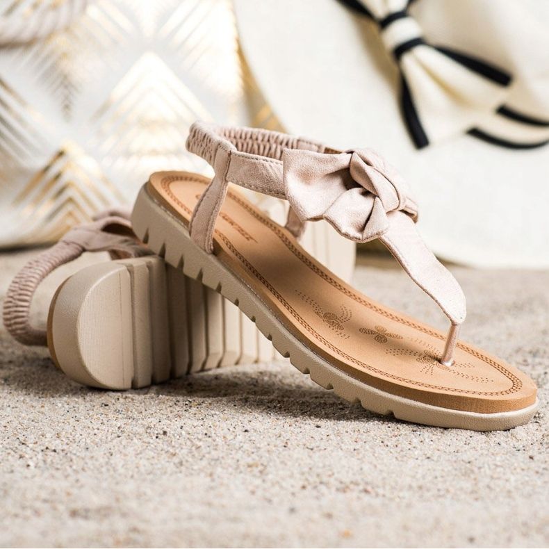 SHELOVET Flip-flops sandaler med sløjfe beige 1