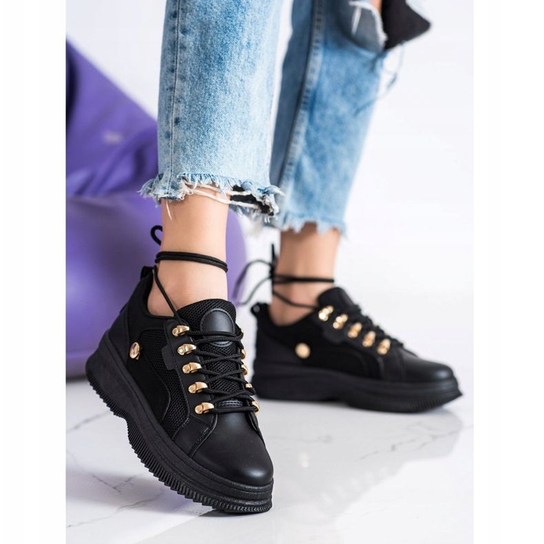 SHELOVET Sorte sneakers på platformen 2