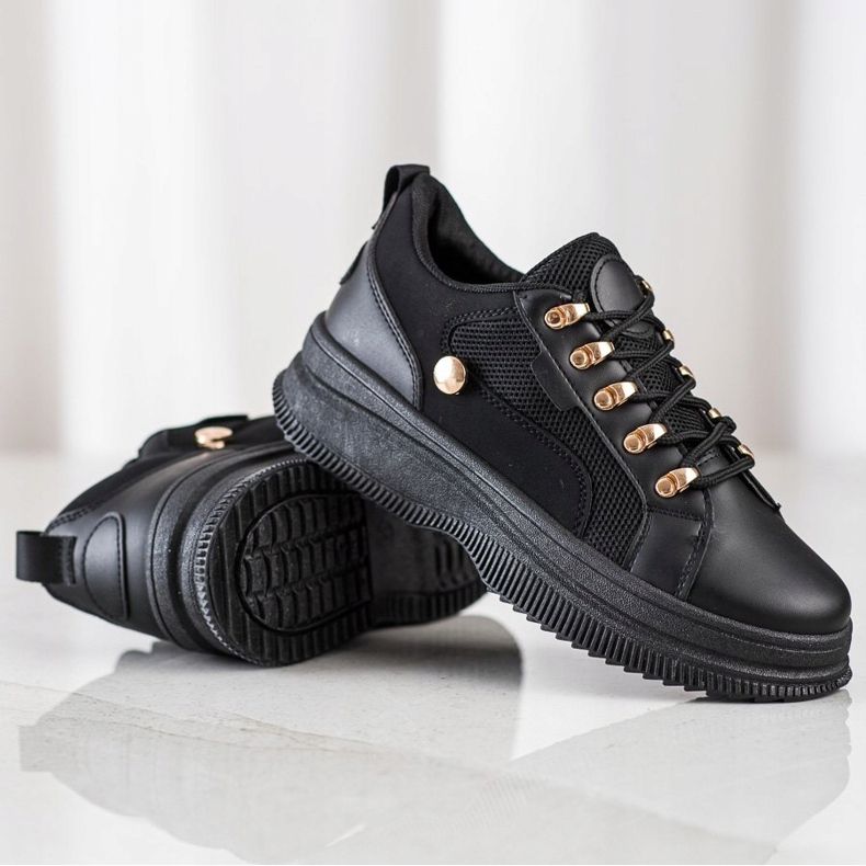 SHELOVET Sorte sneakers på platformen 1
