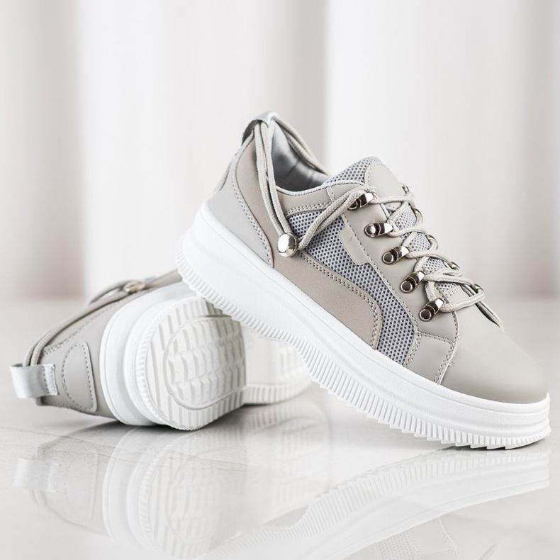 SHELOVET Grå sneakers på platformen beige 1