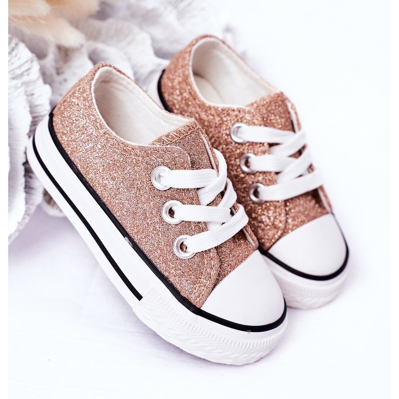 Børn Pink Gold Glitter Sneakers Bling-Bling gylden 1