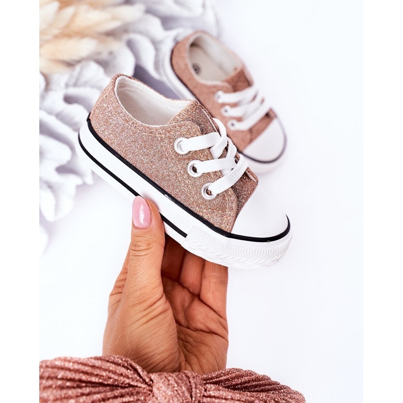 Børn Pink Gold Glitter Sneakers Bling-Bling gylden 2