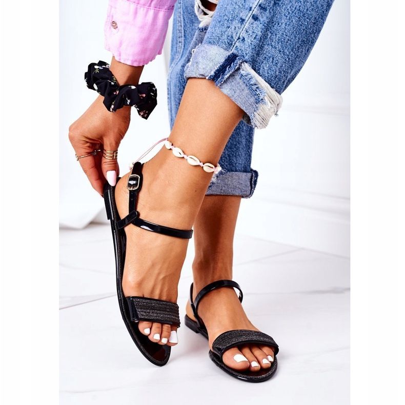 LU BOO Gummisandaler med sort Beach Time Glitter 2