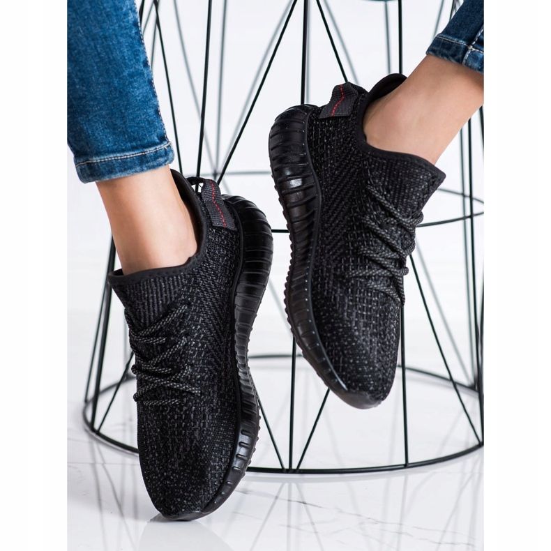 SHELOVET Tekstil sneakers på platformen sort 2
