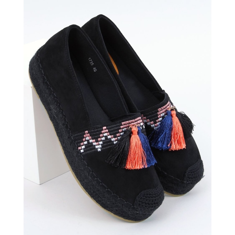 Sort 1735 Sort espadriller med frynser 1