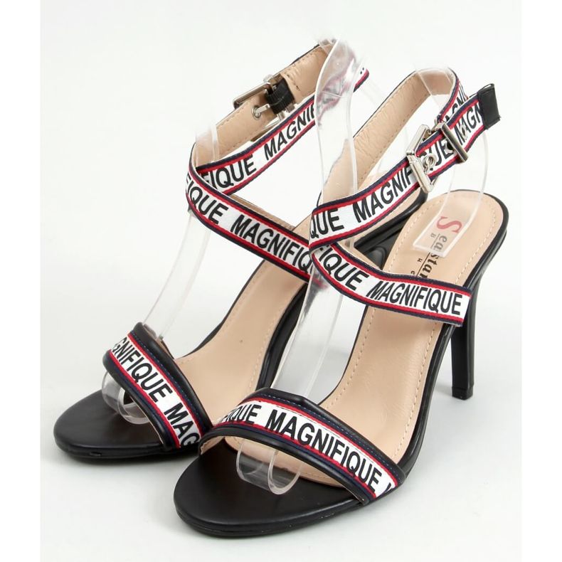 Sorte sandaler på en høj hæl LL-170P Sort hvid 1
