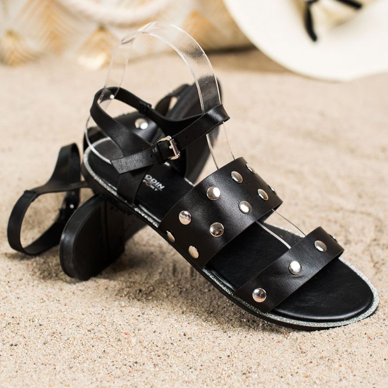 Goodin Sorte sandaler med rhinestones 1