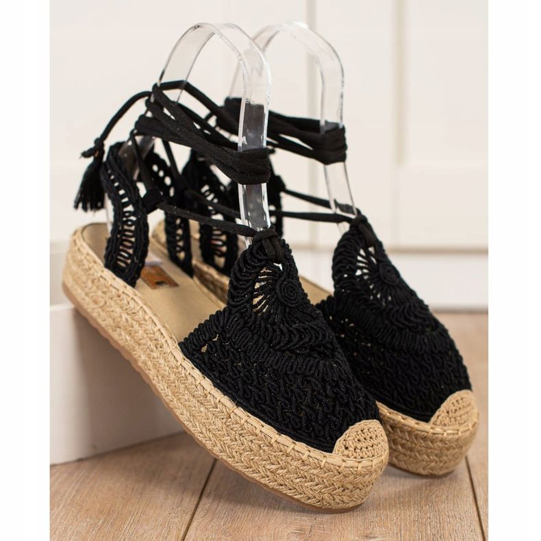 Seastar Bundet Espadrilles på platformen sort 2
