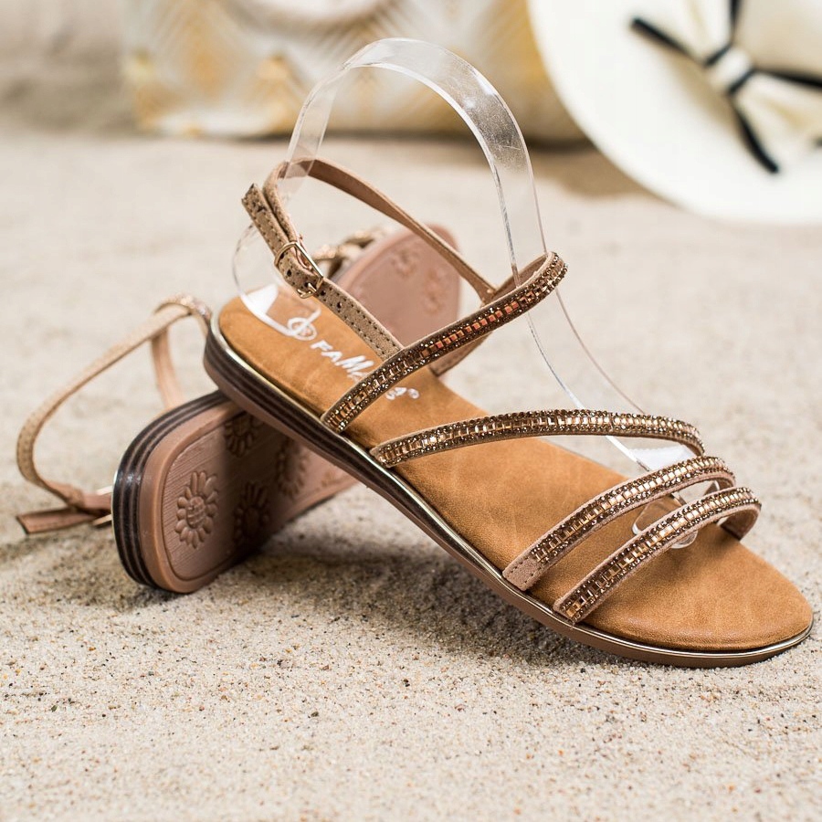 Utænkelig Rindende log Fama Elegante flade sandaler gylden - KeeShoes