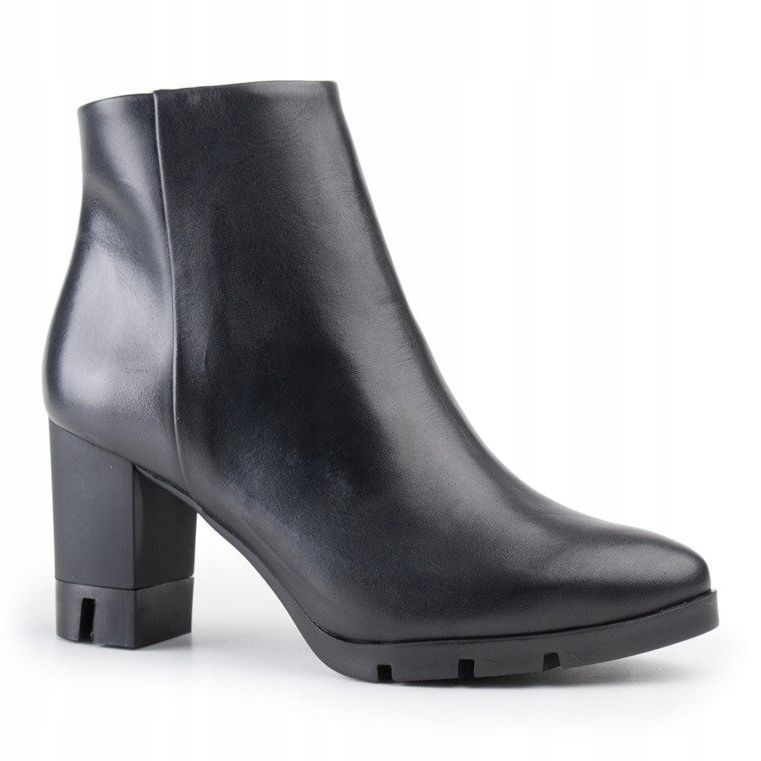Marco Shoes Fede støvler i naturligt læder med en tyk hæl sort 1