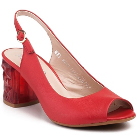 Marco Shoes Røde lædersandaler med en 3D -hæl 1