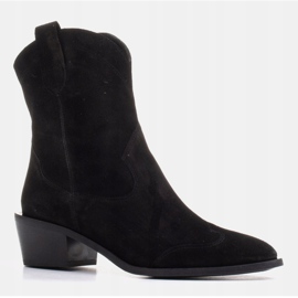 Marco Shoes Sorte cowboystøvler lavet af naturlig ruskind uden isolering 1