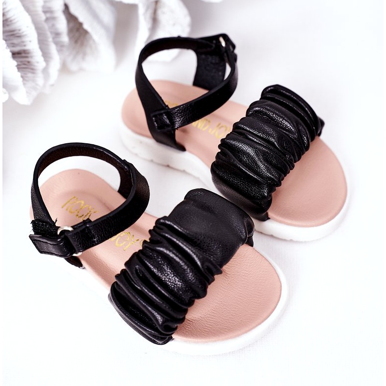 FR1 Børns sorte sandede sandaler med velcro 3
