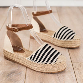 Clowse Stribet Espadrilles med spænde beige brun sort 1