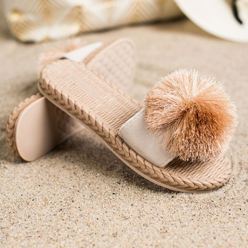 Bestelle Tøfler Med Pompom beige brun 1