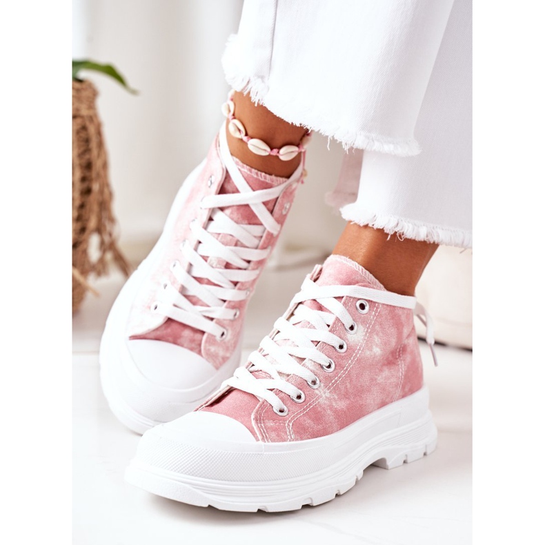 FJ1 Højrosa sneakers på stor sål med Tie-Dye Trissy-effekt hvid lyserød 1