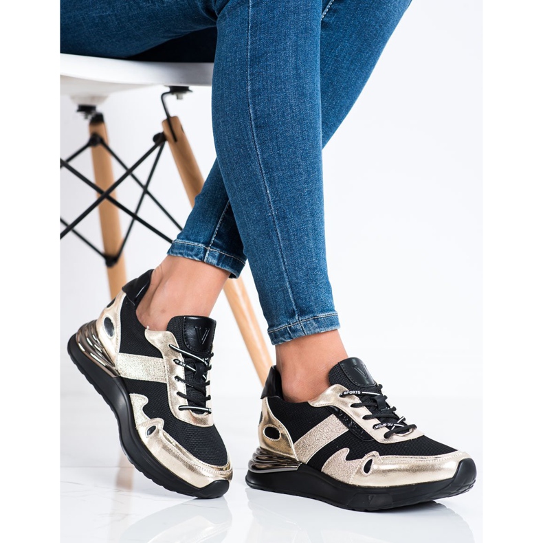 VINCEZA Glitter Sneakers sort gylden 2