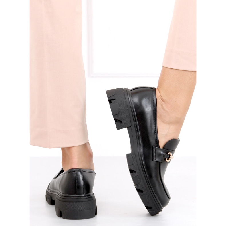 Sort YY11 Sorte loafers med tykke såler 1