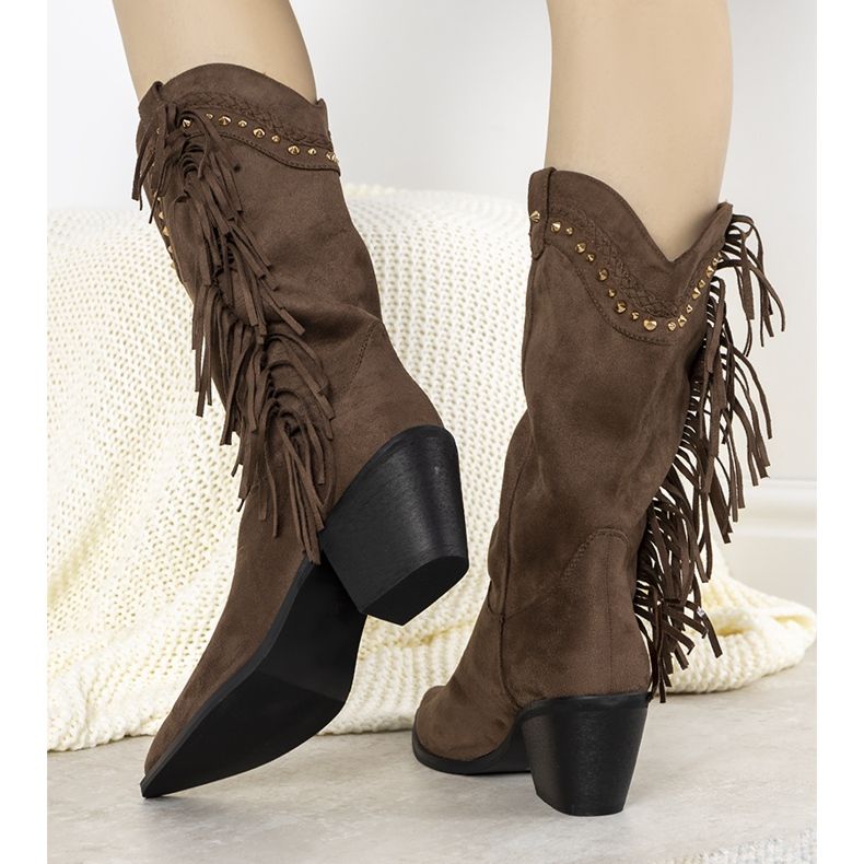 Loneflare brun ruskind boho cowboy støvler 1