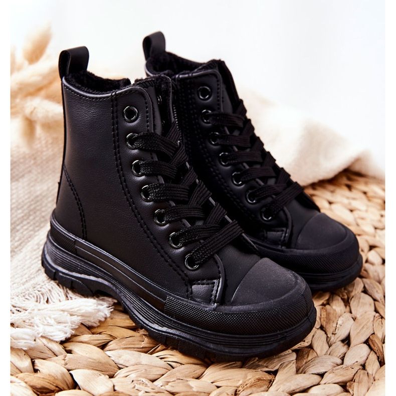 FR1 Børns læderisolerede sneakers sort Bomi 1