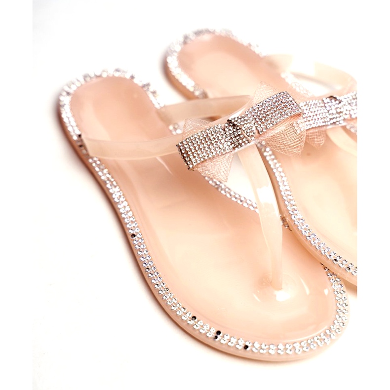 LU BOO Kvinders gummistøvler Pink Nude Klip-klapper Rhinestones Lou beige sølv 3
