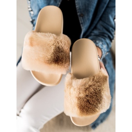TRENDI Hjemmesko med pels beige brun 1