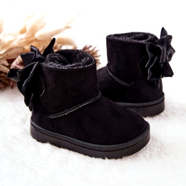 FR1 Børns varme snestøvler med sløjfe Sort Snowis 3