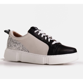 Marco Shoes Sorte letvægts læder sneakers med indsats beige 1