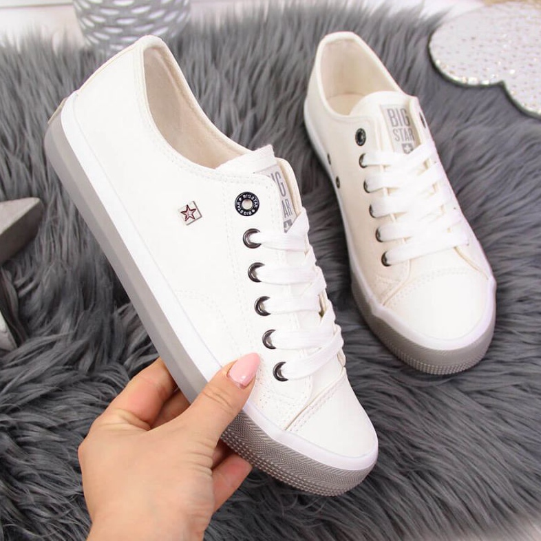 Lav sneakers med økologisk læder Big Star W II274230 hvid 1